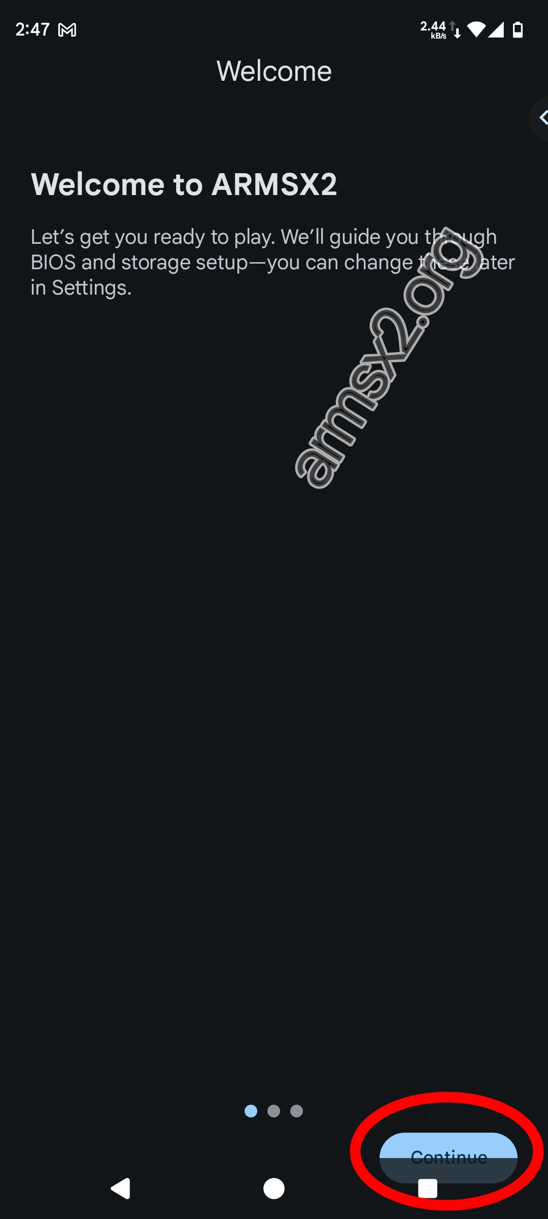 Step 4 ArmSX2 Installation - ArmSX2 first page display, Welcome